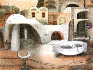 032M - Due Barche (Two Boats) - cm. 50x70 - Litografia (Lithography)